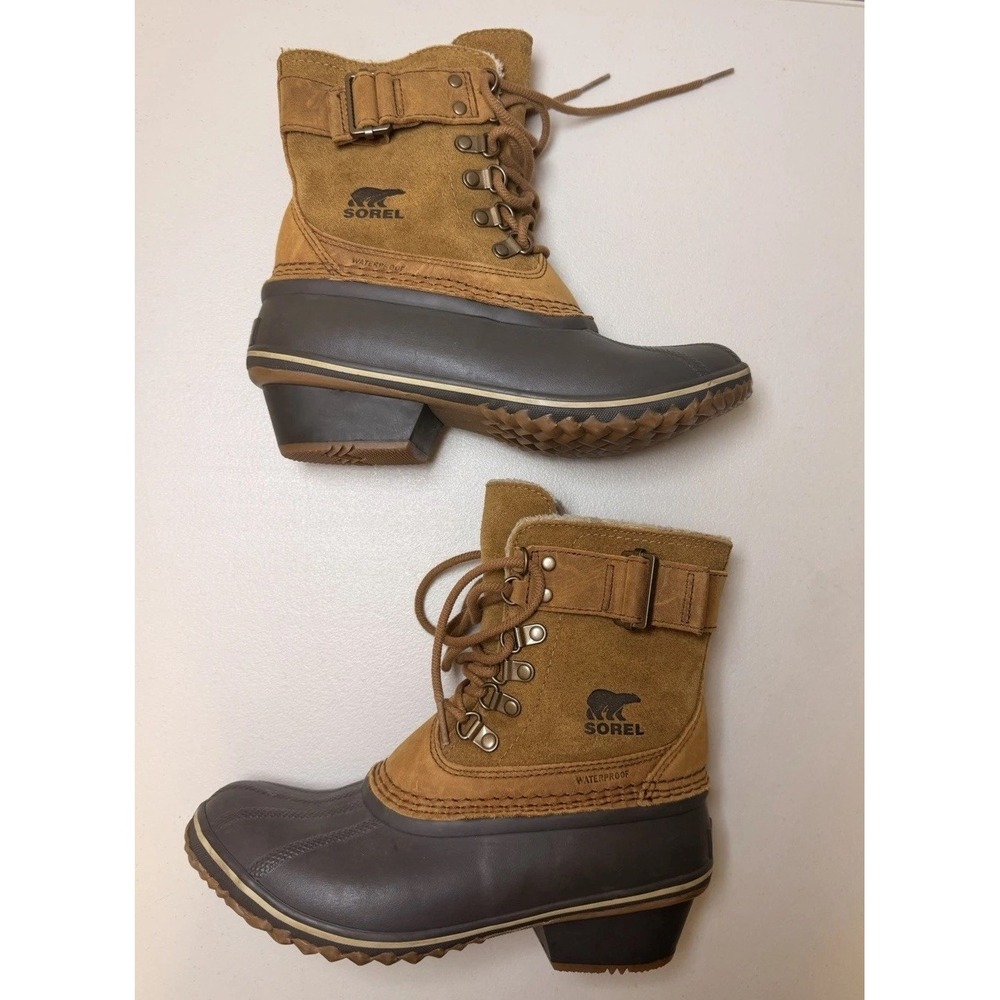 Sorel Slimpack II Lace Boots Womens 7 Brown Suede Waterproof Duck Snow Boots